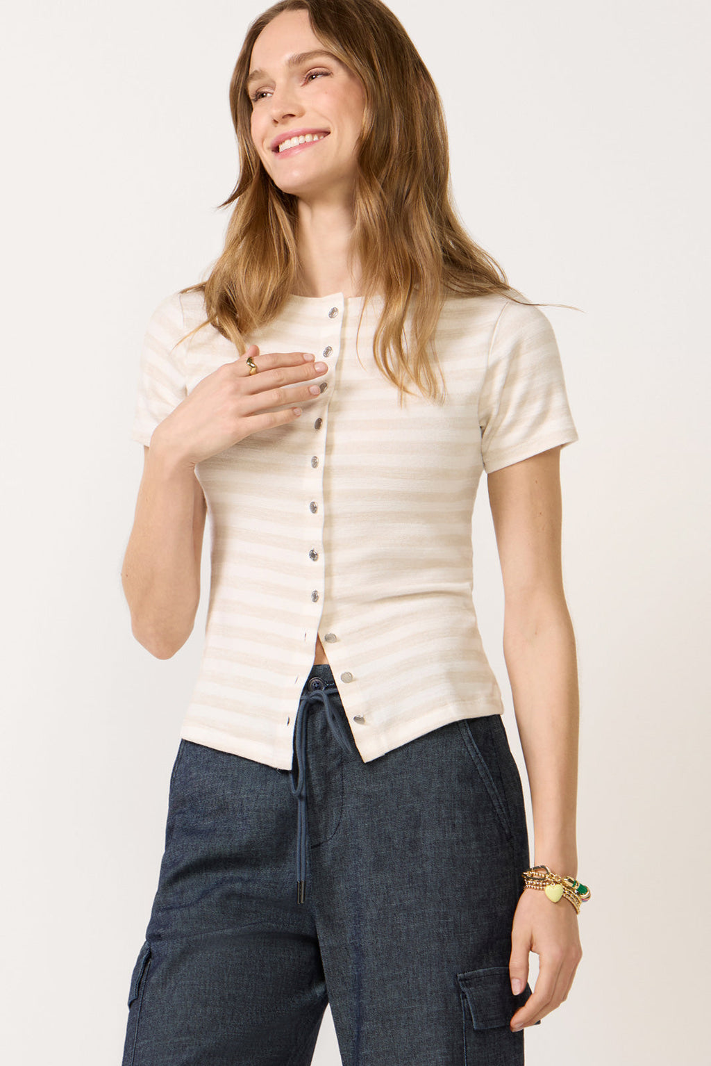 The Knit Stripe Button Tee