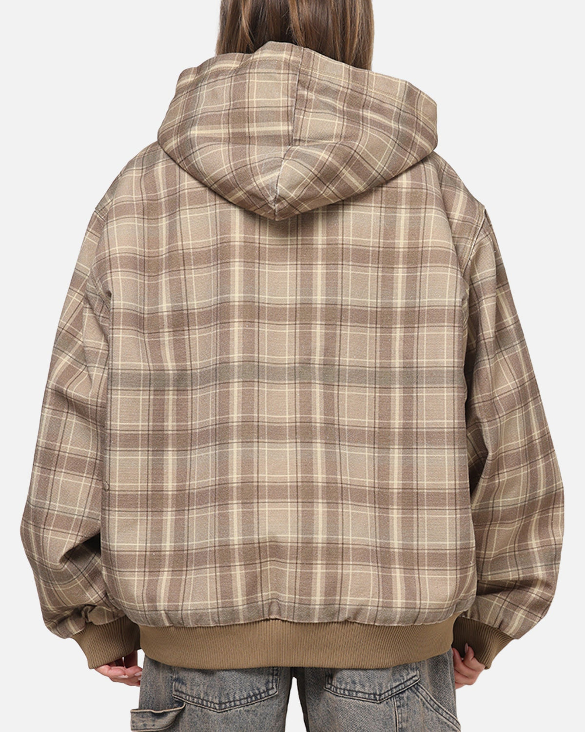 Carre Sherpa Lined Zip Hoodie Brown Plaid