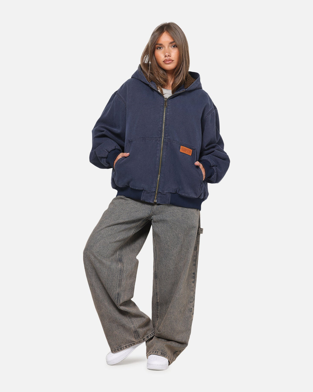 Carre Sherpa Lined Zip Hoodie Navy