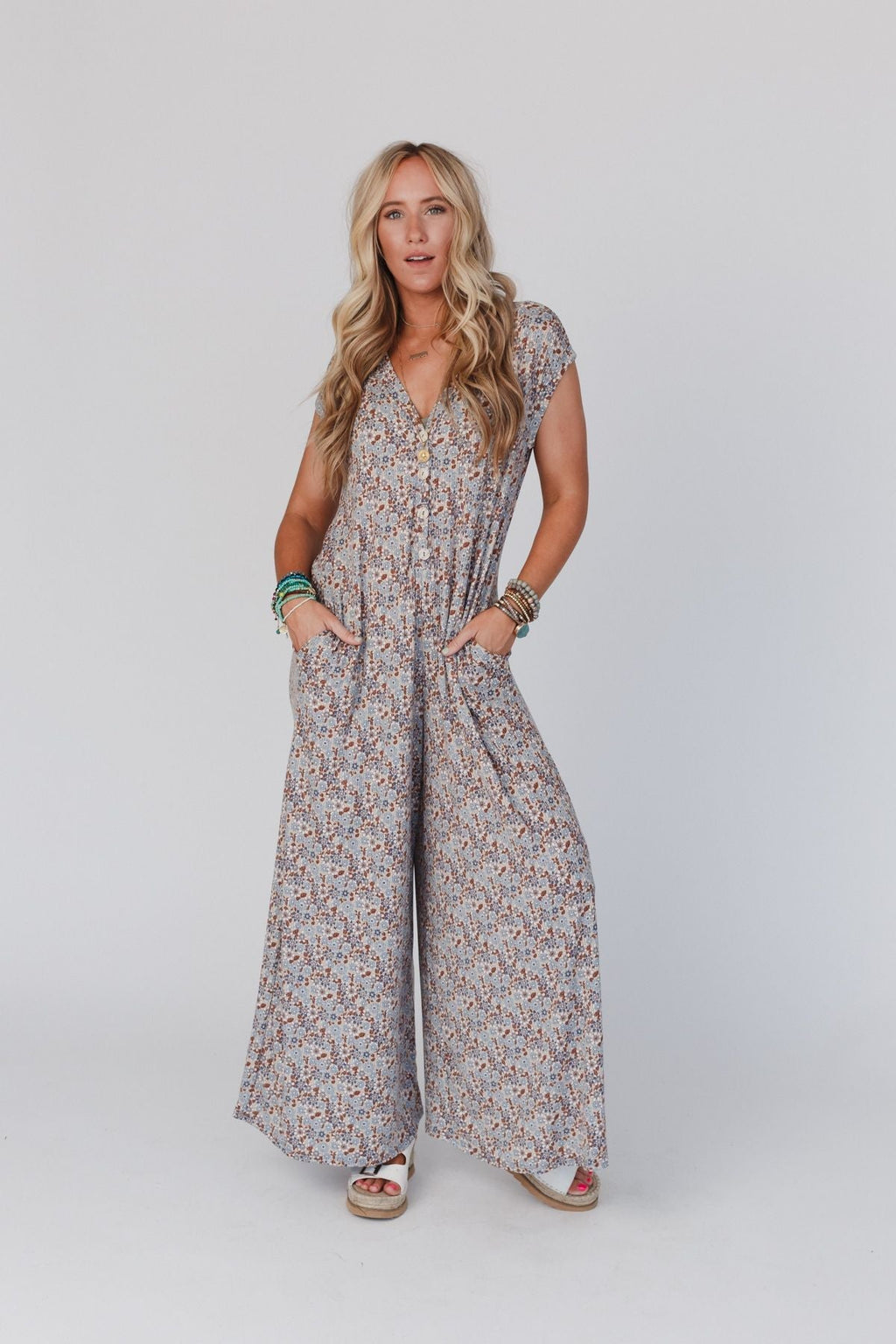 The Nest Daphne Floral Print Jumpsuit - Blue - Pre Order