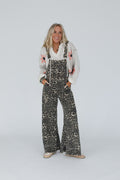 Milly Distressed Hem Wide Leg Overall - Brown Leopard - Pre Order