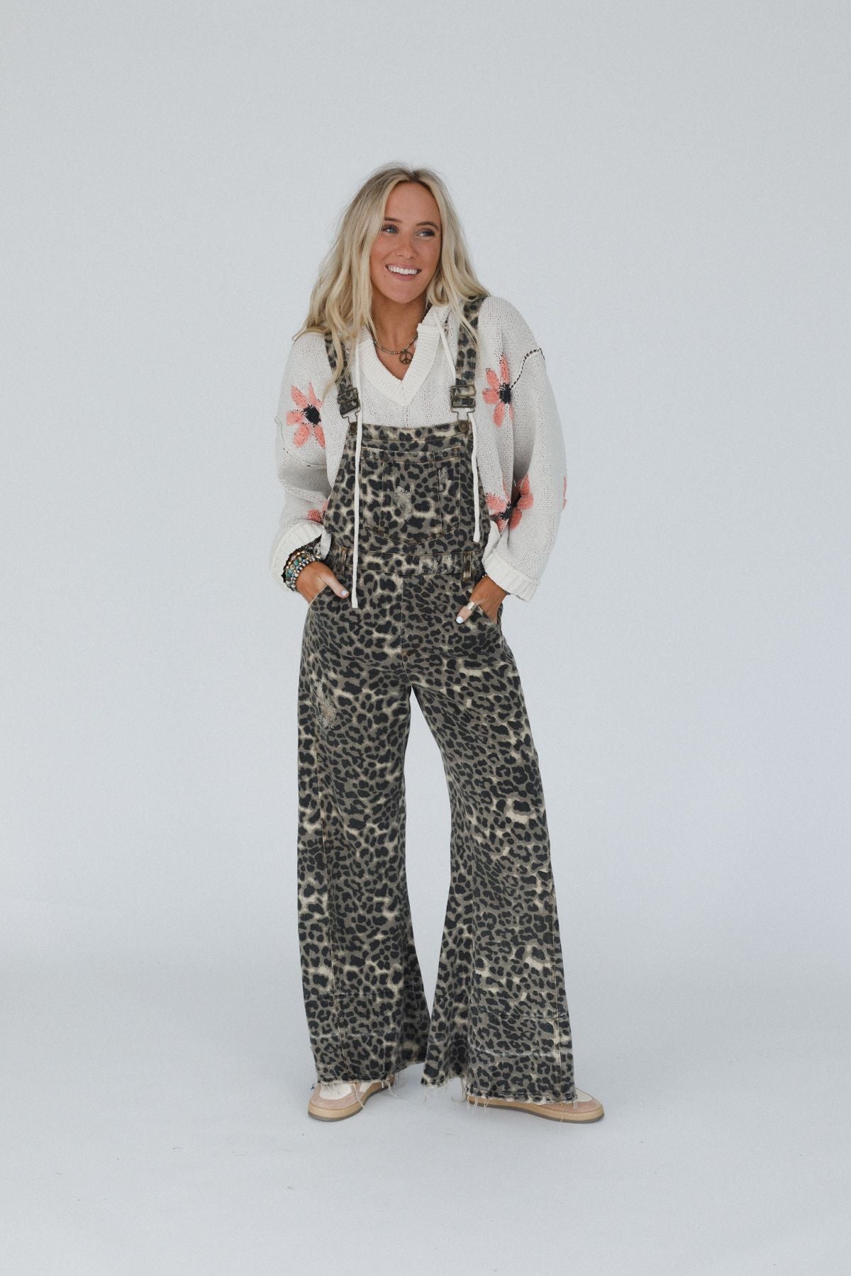 Milly Distressed Hem Wide Leg Overall - Brown Leopard - Pre Order