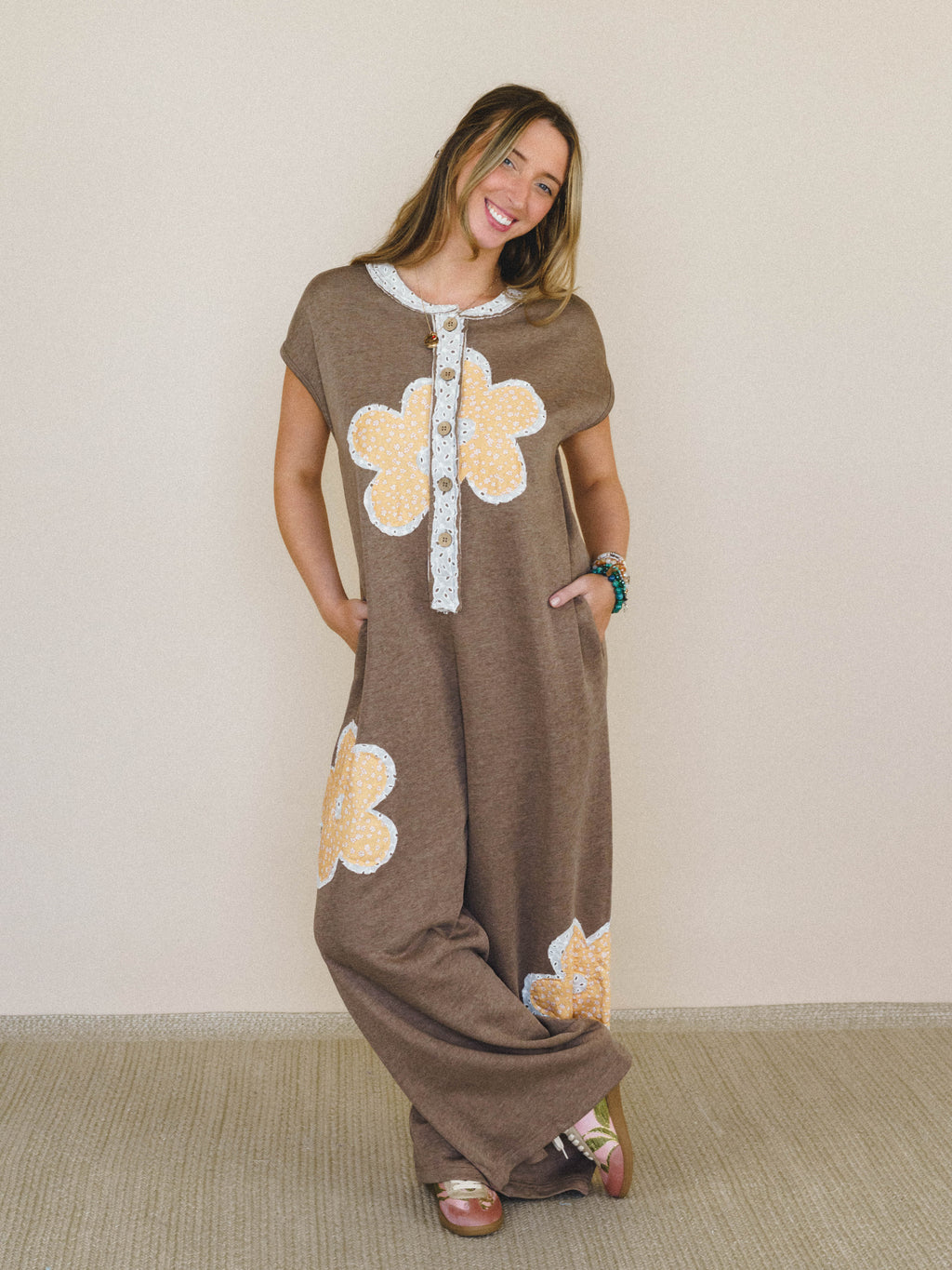 Flower Steps Jumpsuit - Mocha