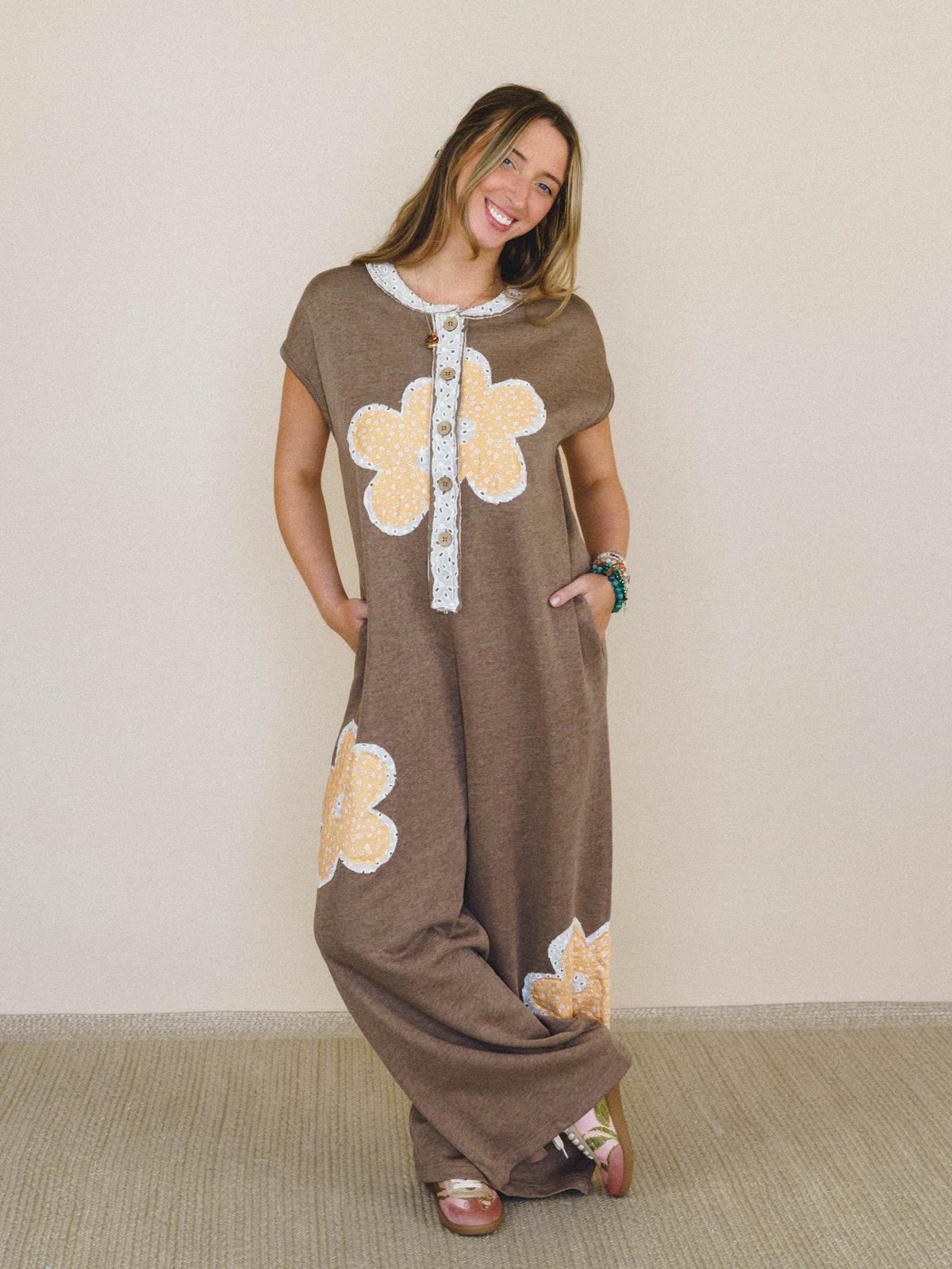 Flower Steps Jumpsuit - Mocha
