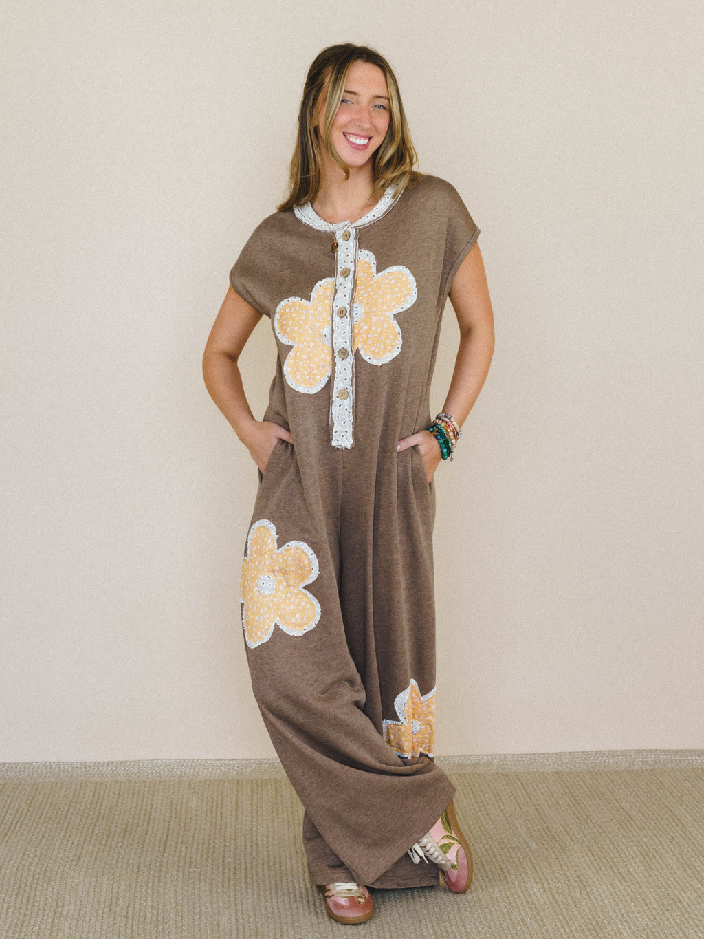 Flower Steps Jumpsuit - Mocha