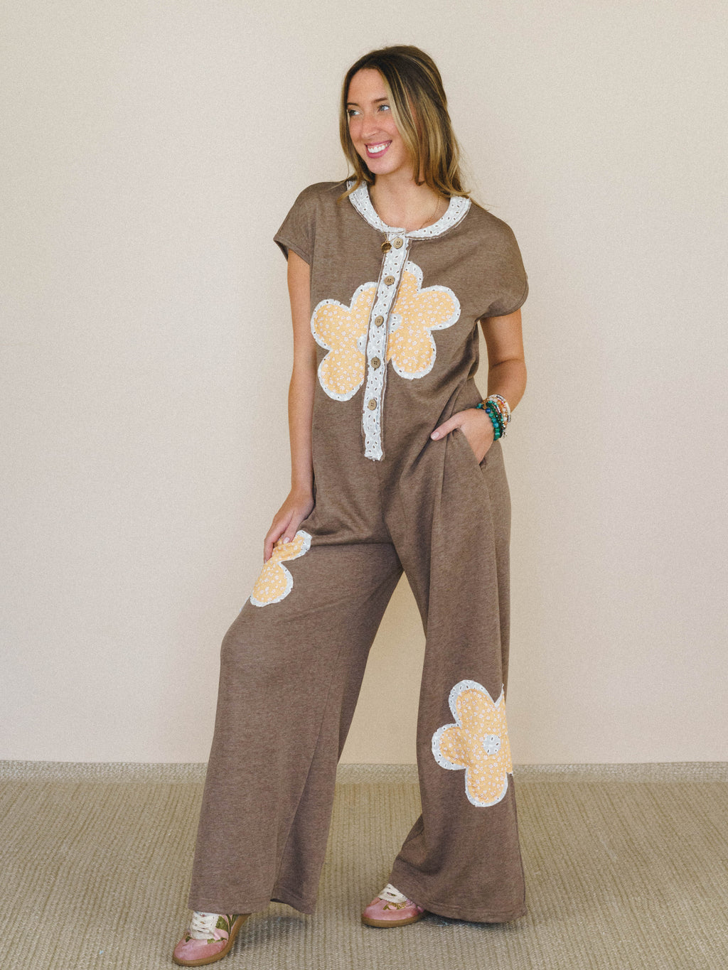 Flower Steps Jumpsuit - Mocha