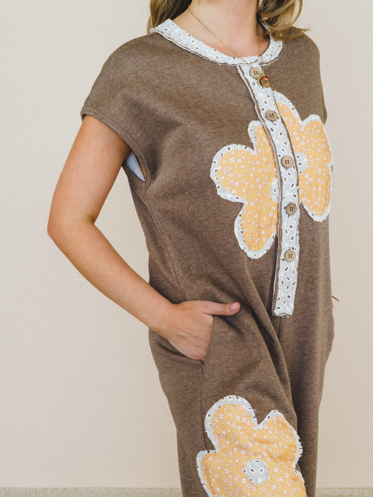 Flower Steps Jumpsuit - Mocha