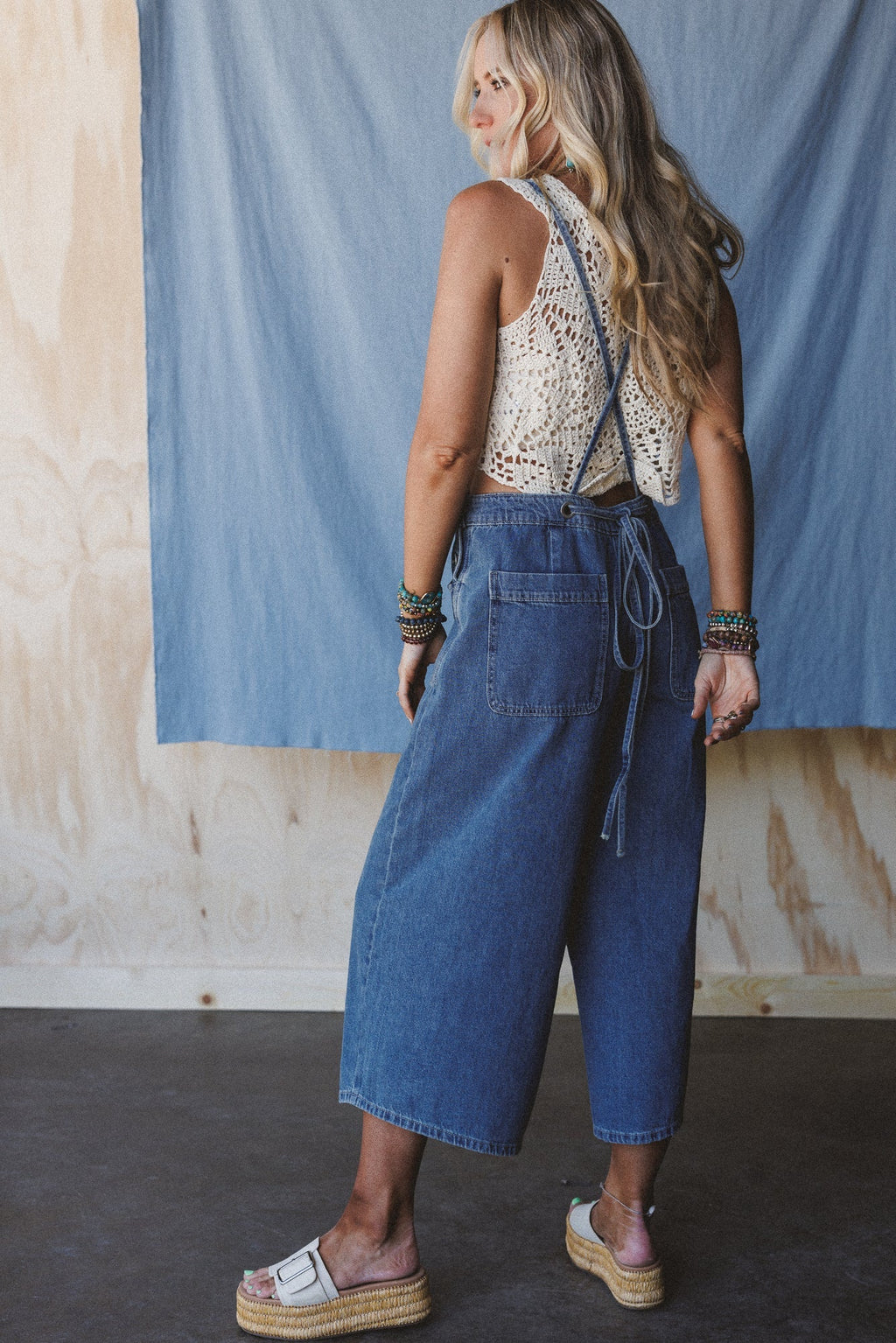 Rustic Blues Wide Leg Overalls - Medium Denim