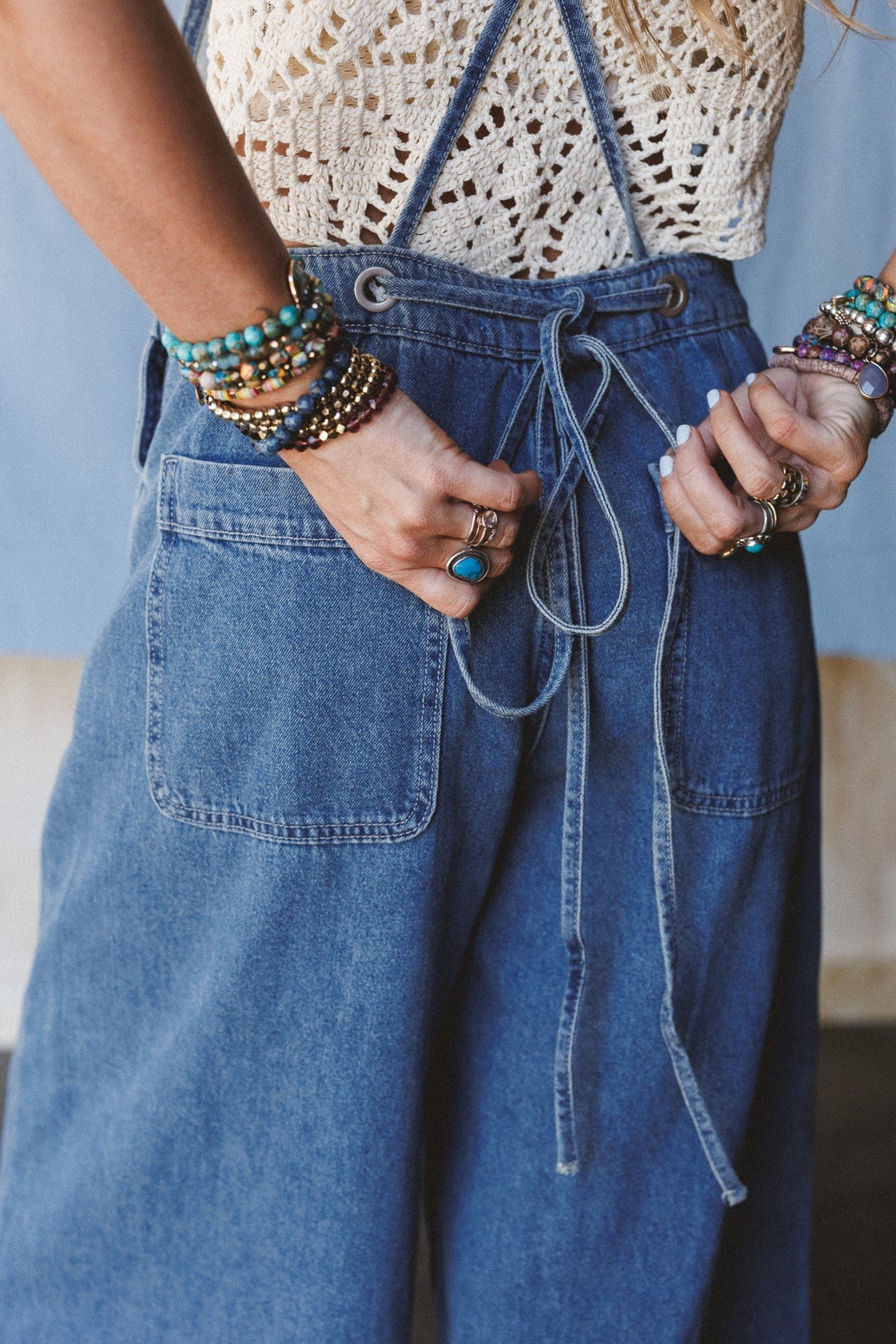 Rustic Blues Wide Leg Overalls - Medium Denim