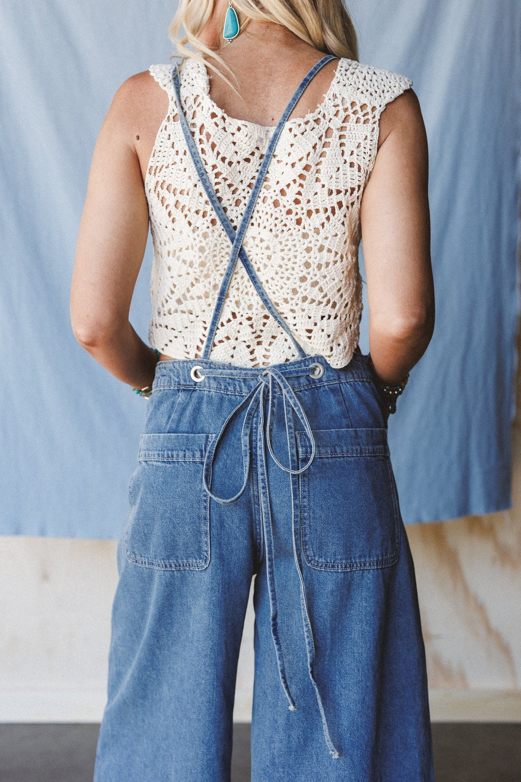 Rustic Blues Wide Leg Overalls - Medium Denim