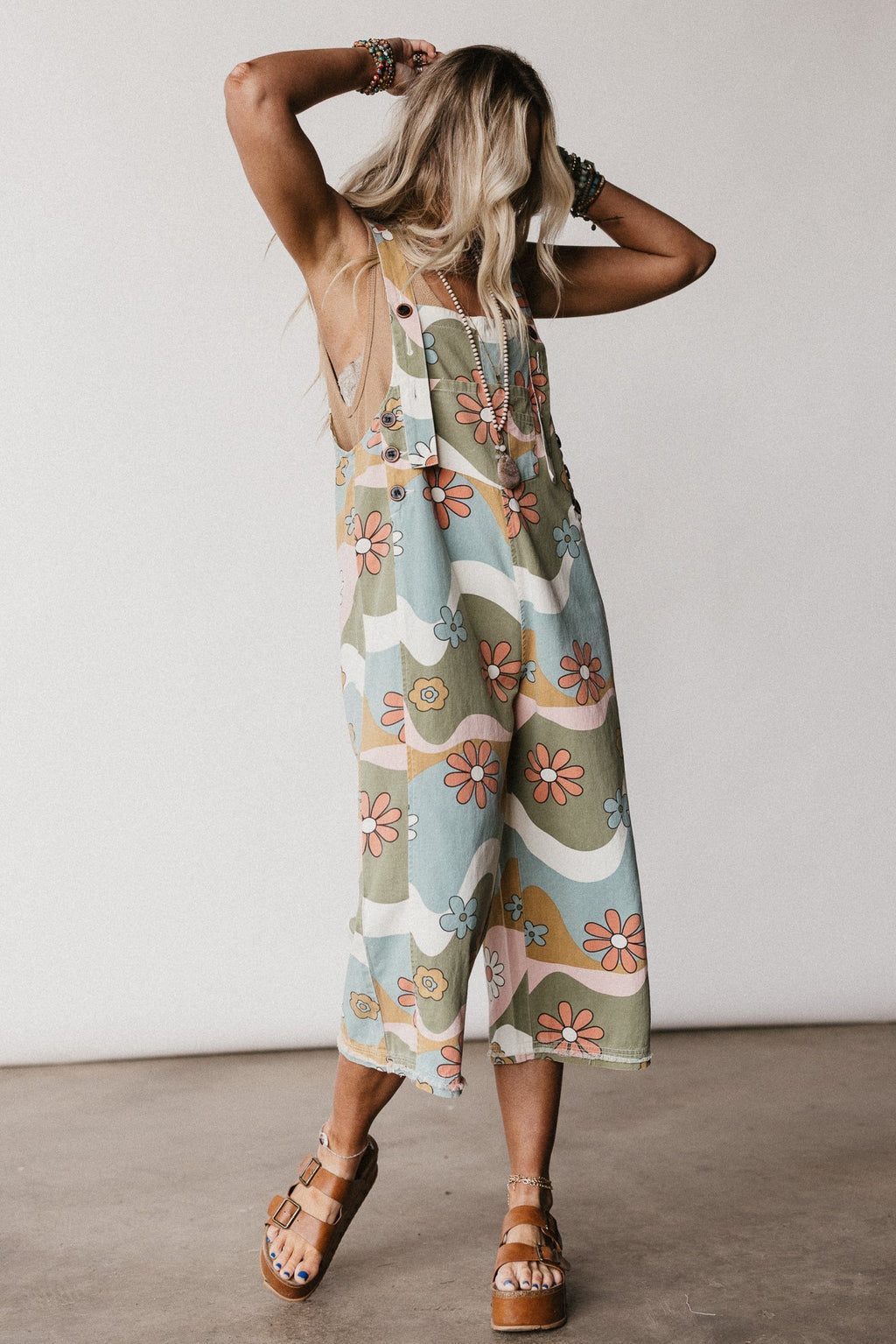 High Hopes Slouchy Denim Overalls - Olive Flower - Pre Order