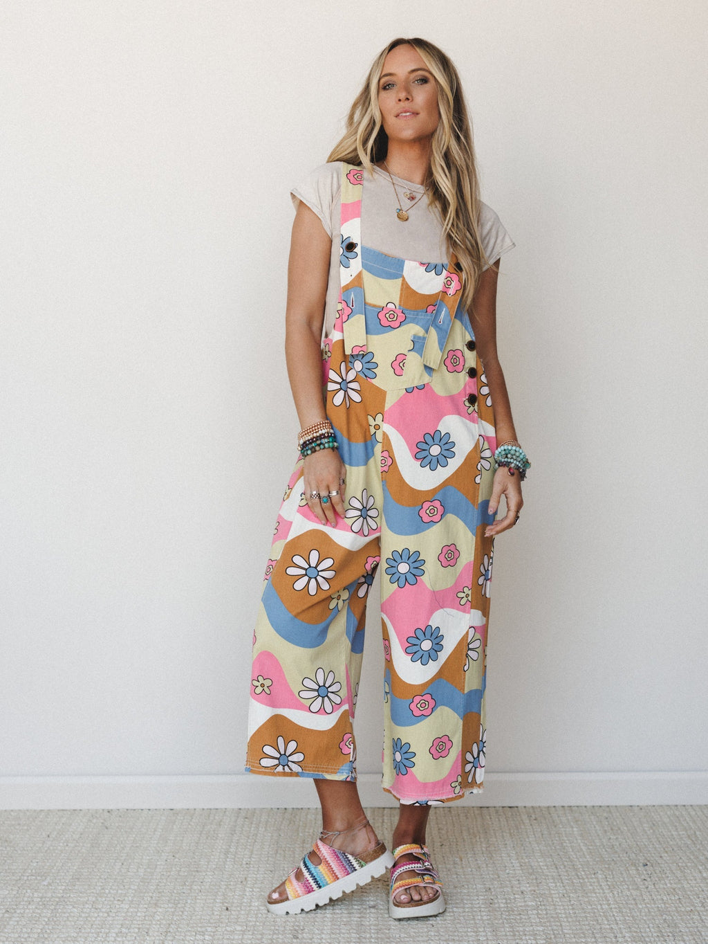 High Hopes Slouchy Denim Overalls - Pink Blue