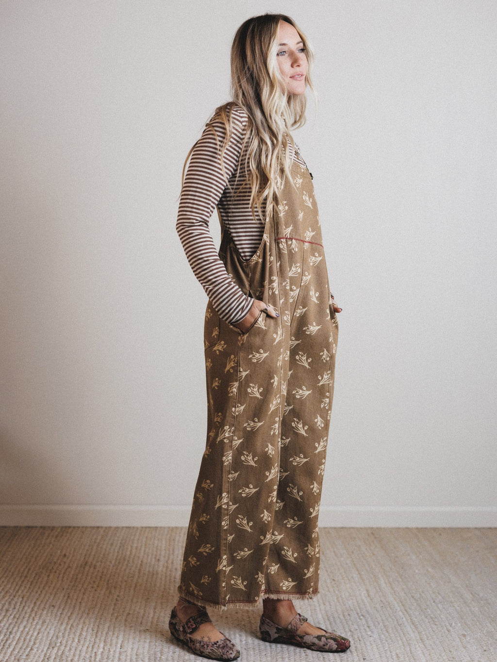 Floral Frenzy Jumpsuit - Olive Grey