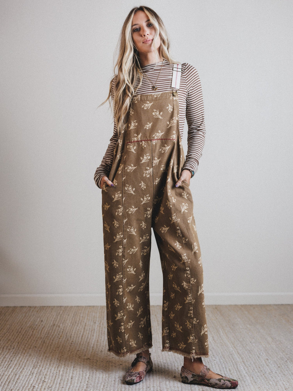 Floral Frenzy Jumpsuit - Olive Grey