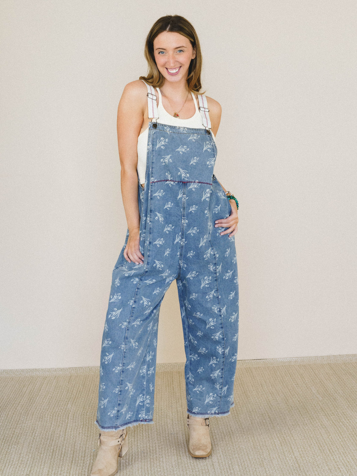 Floral Frenzy Jumpsuit - Washed Denim
