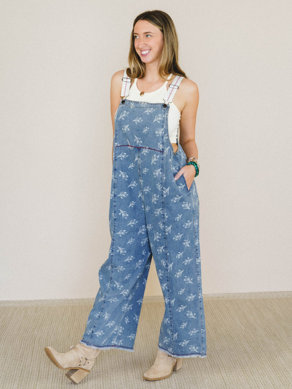 Floral Frenzy Jumpsuit - Washed Denim