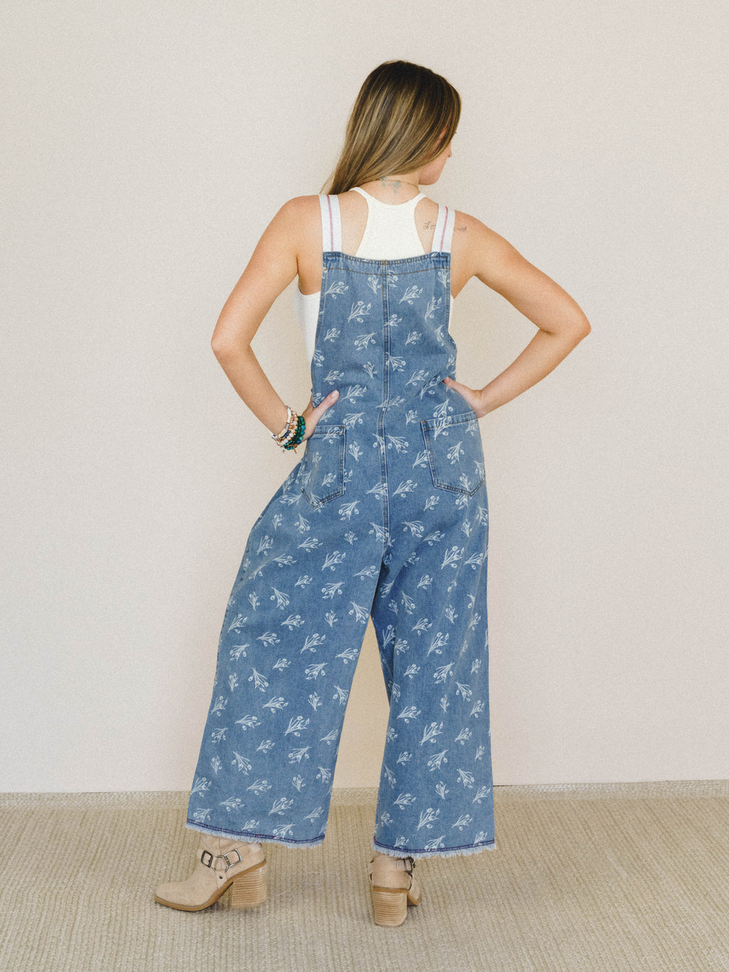 Floral Frenzy Jumpsuit - Washed Denim