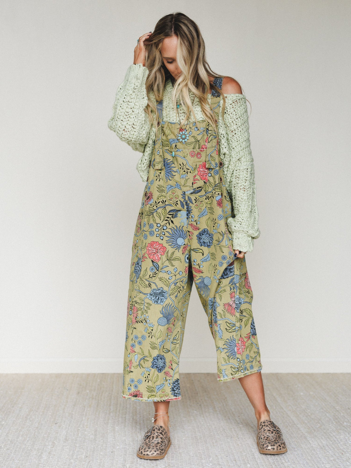 High Hopes Flower Printed Overalls - Sage - Pre Order