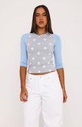 Remy 3/4 Sleeve Top Grey/Blue
