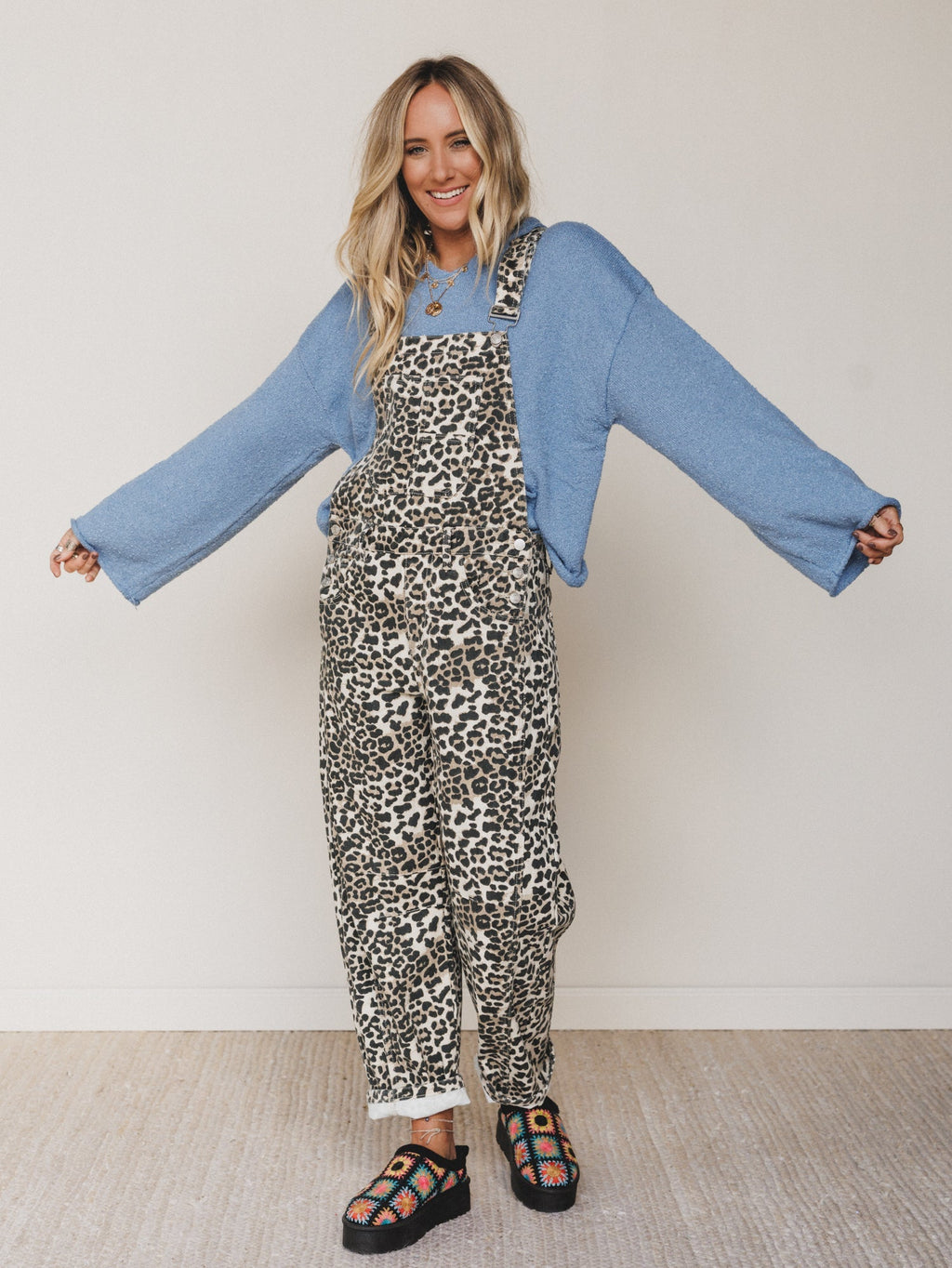 Sky Lines Denim Overalls - Leopard