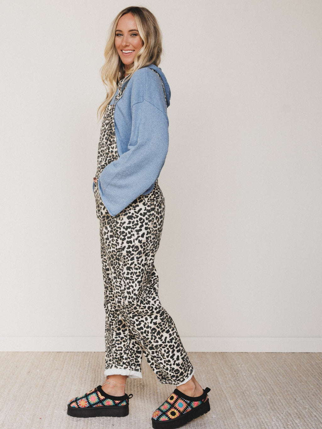 Sky Lines Denim Overalls - Leopard