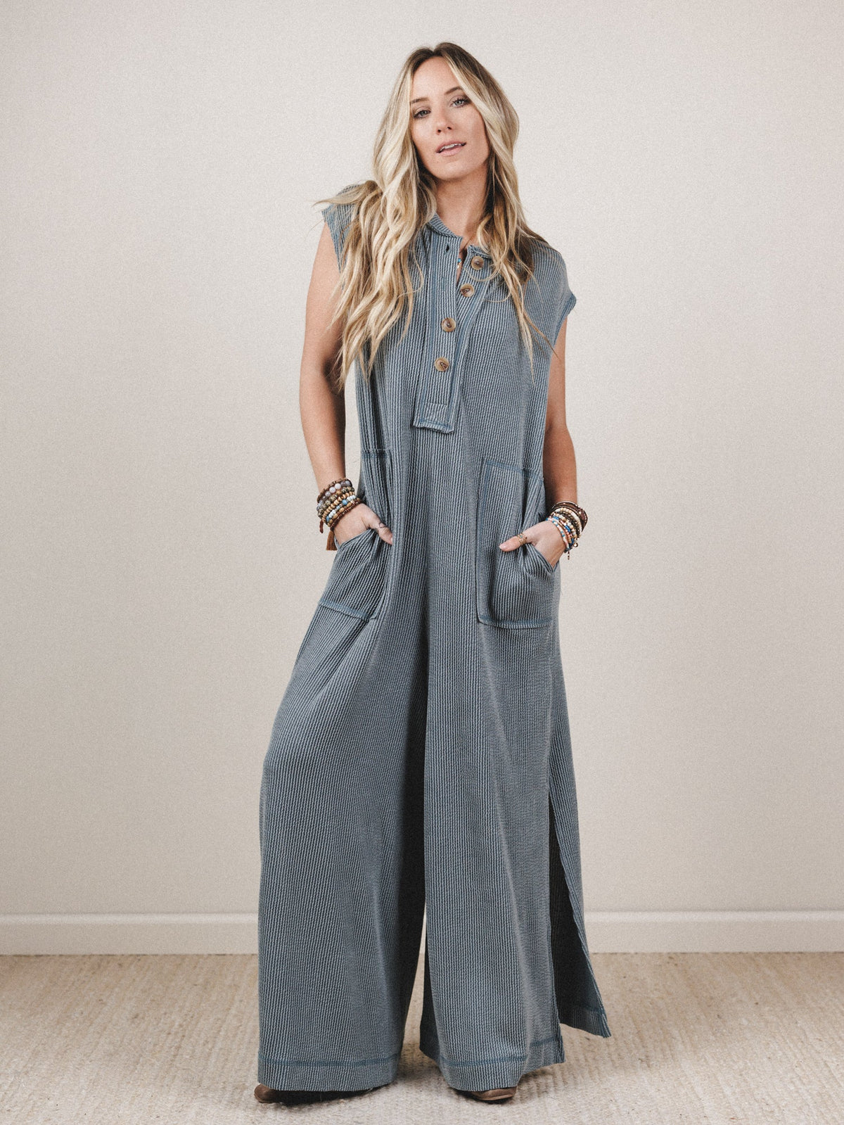 The Nest Madeline Textured Jumpsuit - Seafoam - Pre Order