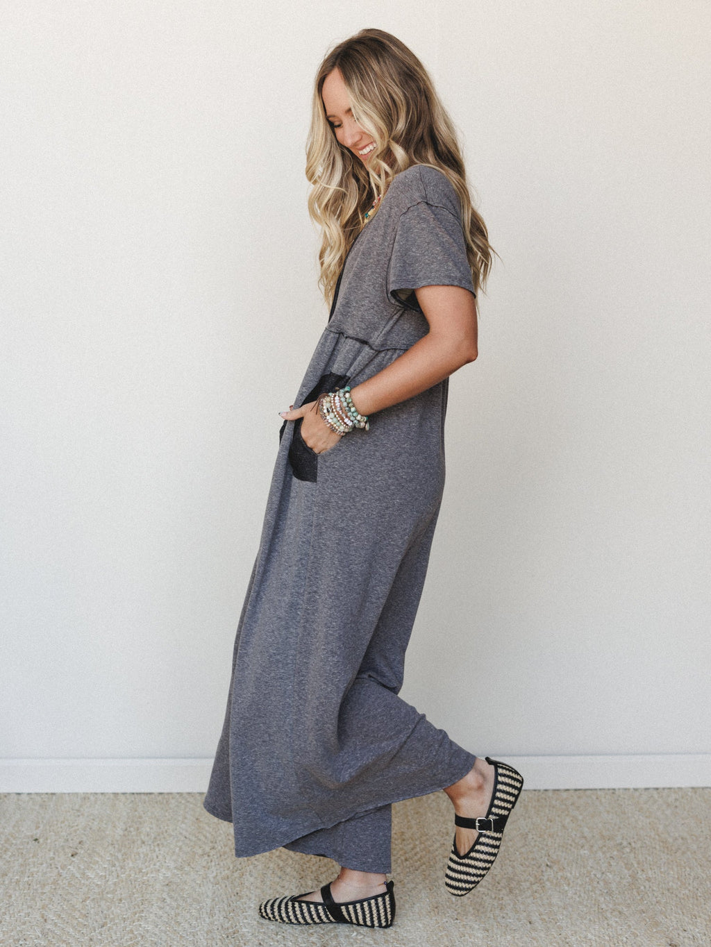 The Nest Simple Ease Button Front Wide Leg Jumpsuit - Black