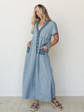 The Nest Simple Ease Button Front Wide Leg Jumpsuit - Teal