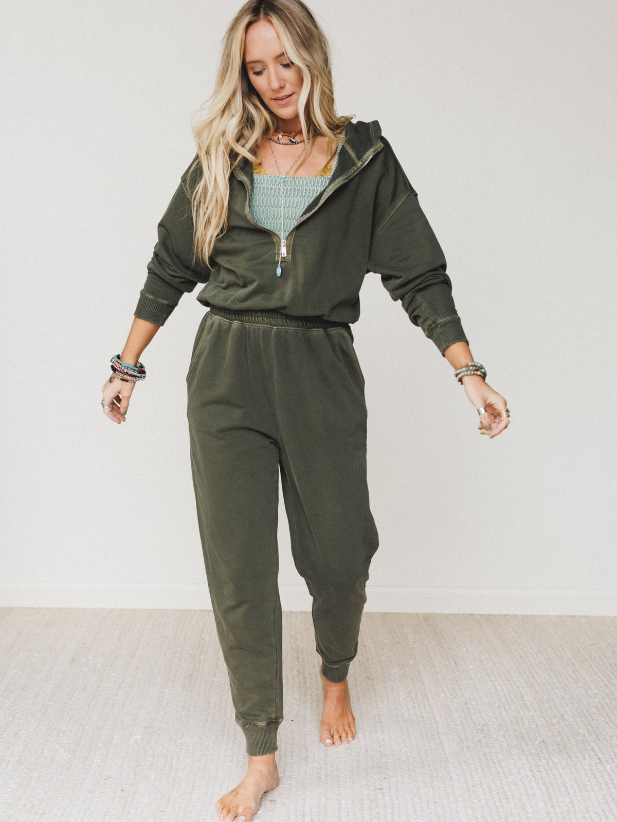 In A Dream Lounge Jumpsuit - Dark Olive