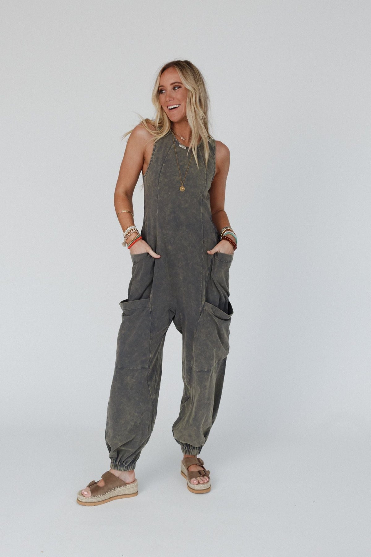 Turning Point Washed Cargo Jumpsuit - Ash - Pre Order
