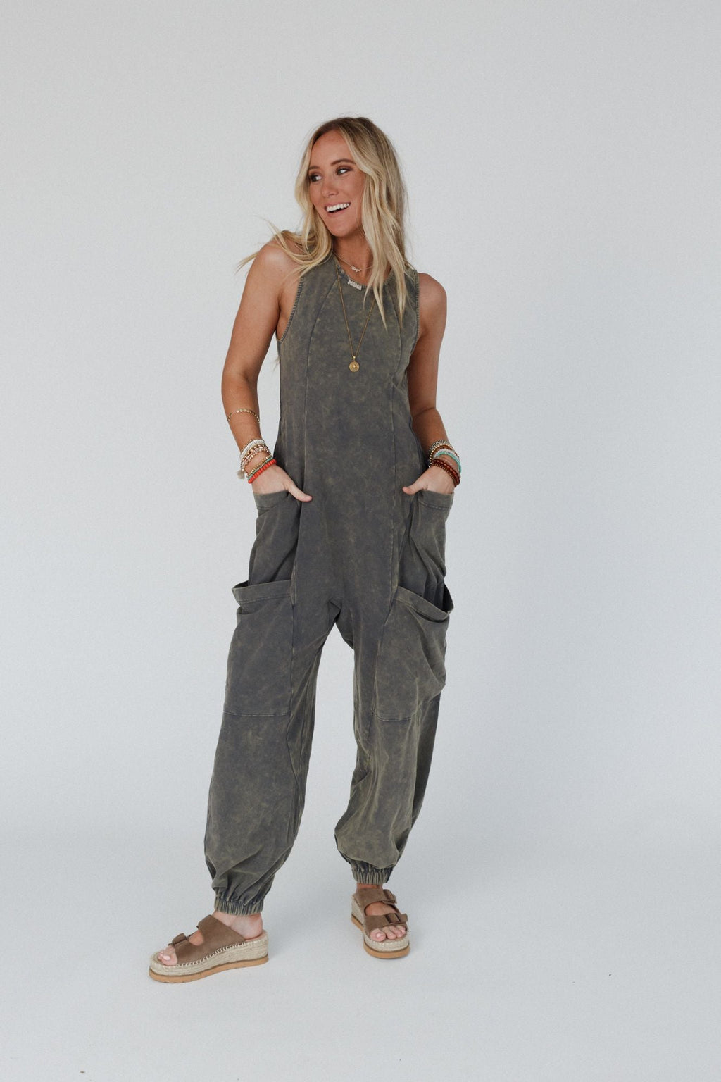 Turning Point Washed Cargo Jumpsuit - Ash - Pre Order