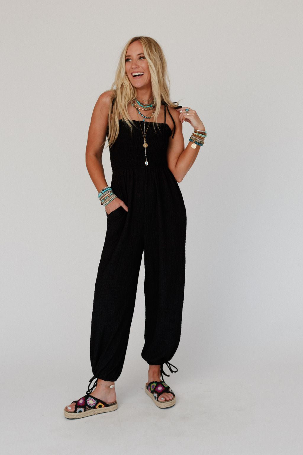 The Nest Perfect Timing Textured Jumpsuit - Black - Pre Order