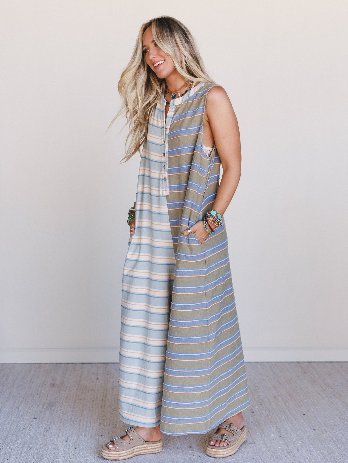 The Nest Cruise Lines Jumpsuit - Blue Olive - Pre Order