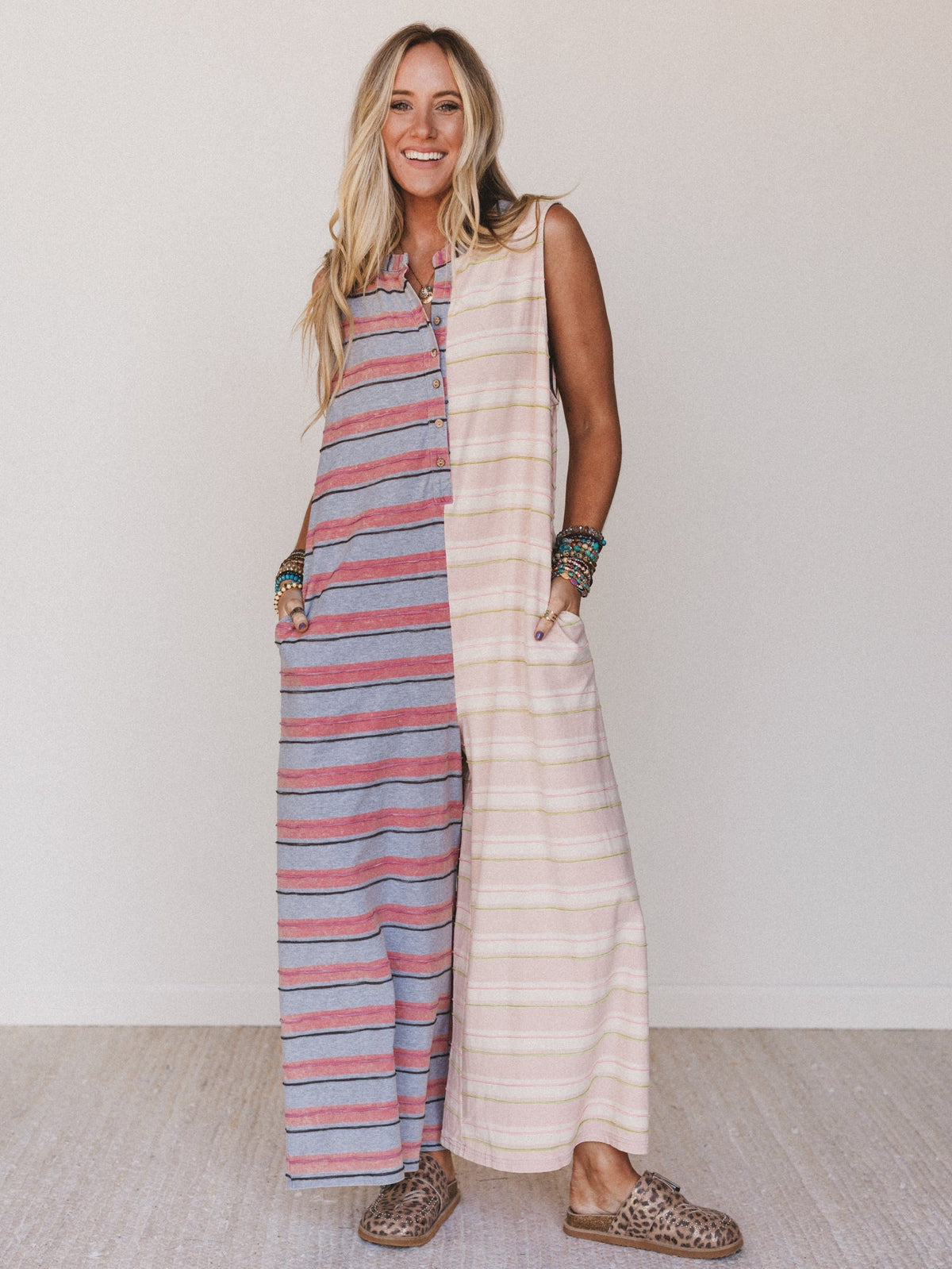 The Nest Cruise Lines Jumpsuit - Pink Gray - Pre Order