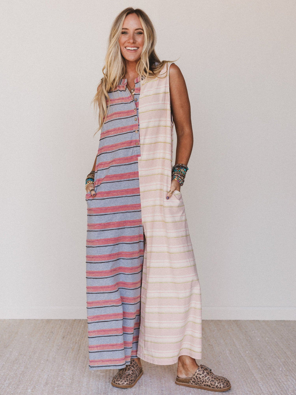 The Nest Cruise Lines Jumpsuit - Pink Gray - Pre Order