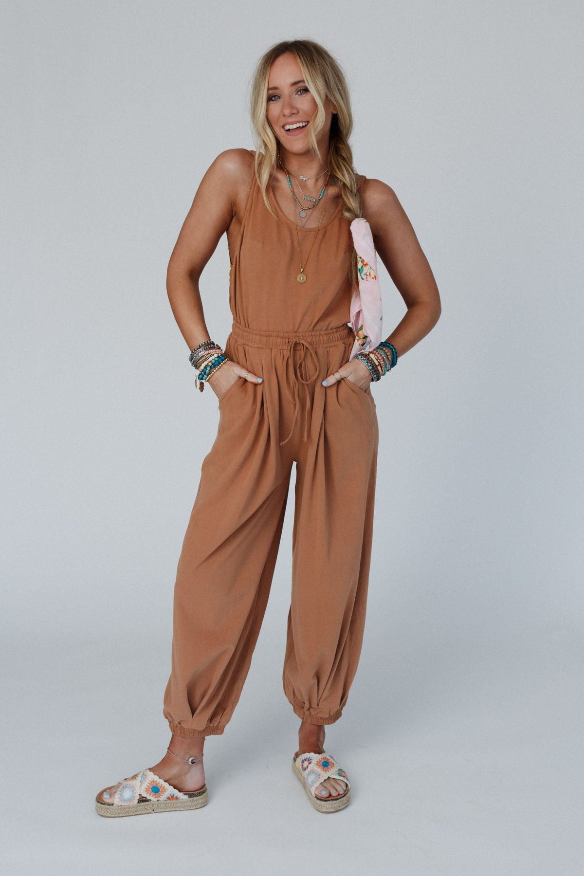 Breezy Back Knit Jumpsuit - Butterscotch - Pre Order