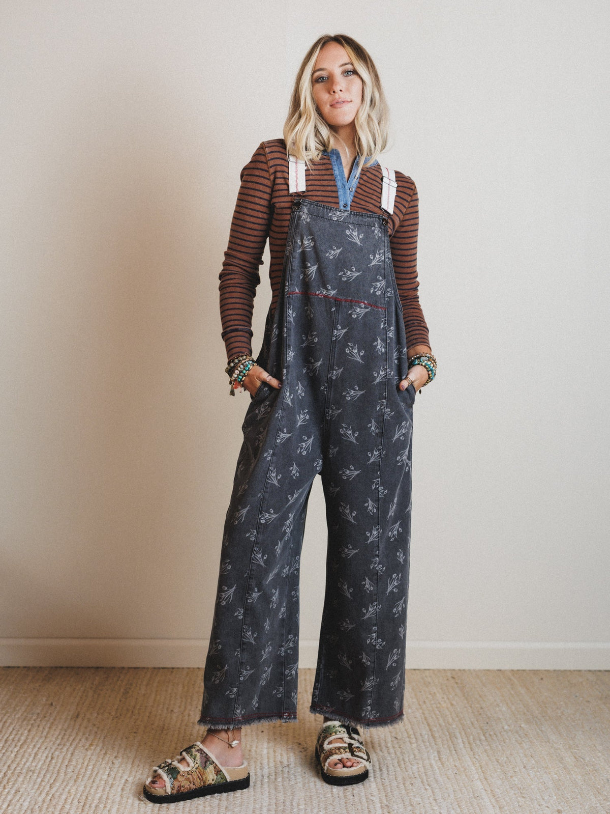 Floral Frenzy Jumpsuit - Black Denim - Pre Order
