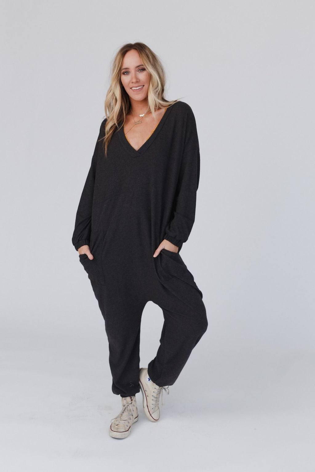 The Perfect Long Sleeve Harem Jumpsuit - Dark Gray - Pre Order