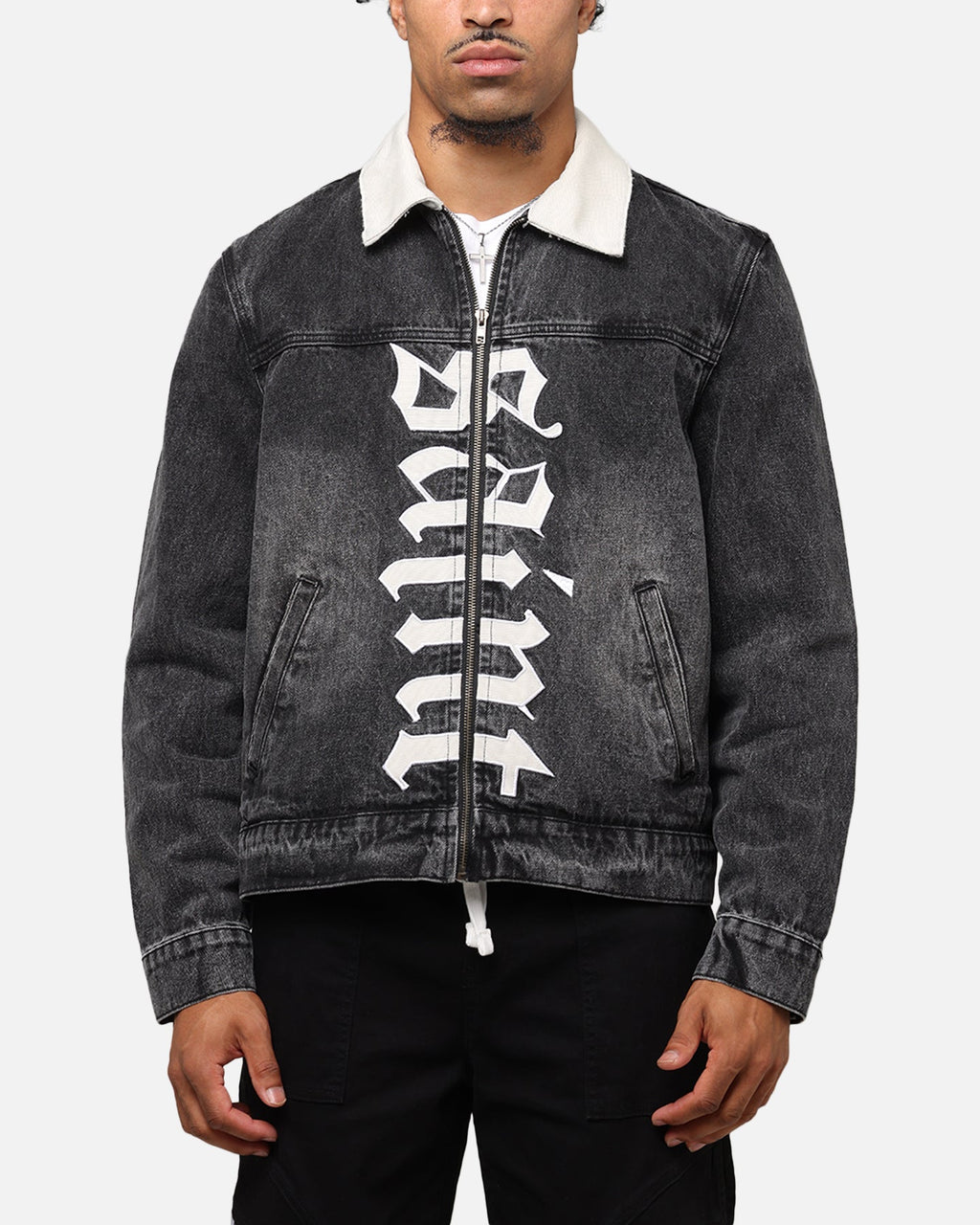 Saint Morta Gothic Distressed Denim Jacket Black Shadow