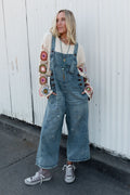 High Hopes Slouchy Pocket Denim Overalls - Faded Blue