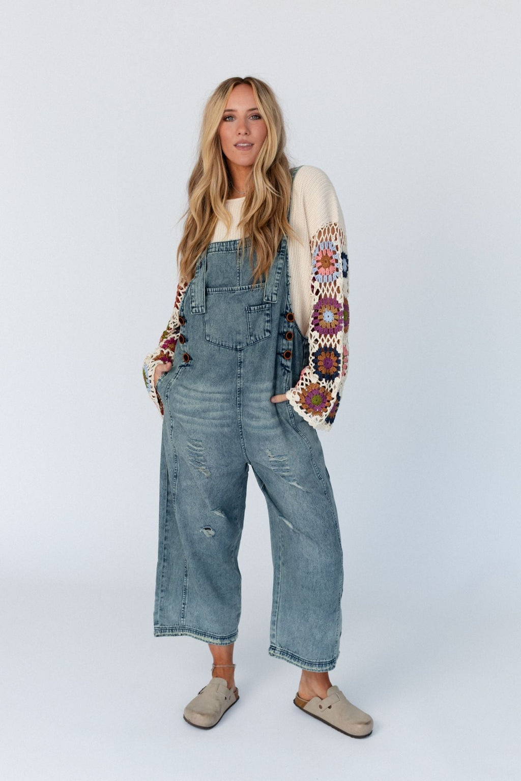 High Hopes Slouchy Pocket Denim Overalls - Faded Blue