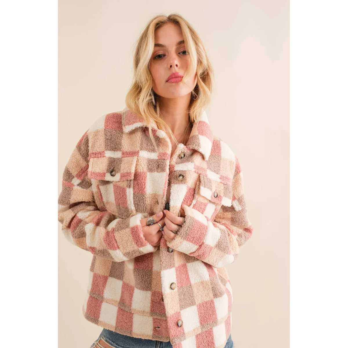 Blue B Medium Lightweight Long Sleeve Checkered Oversized Jacket- Multiple Colours