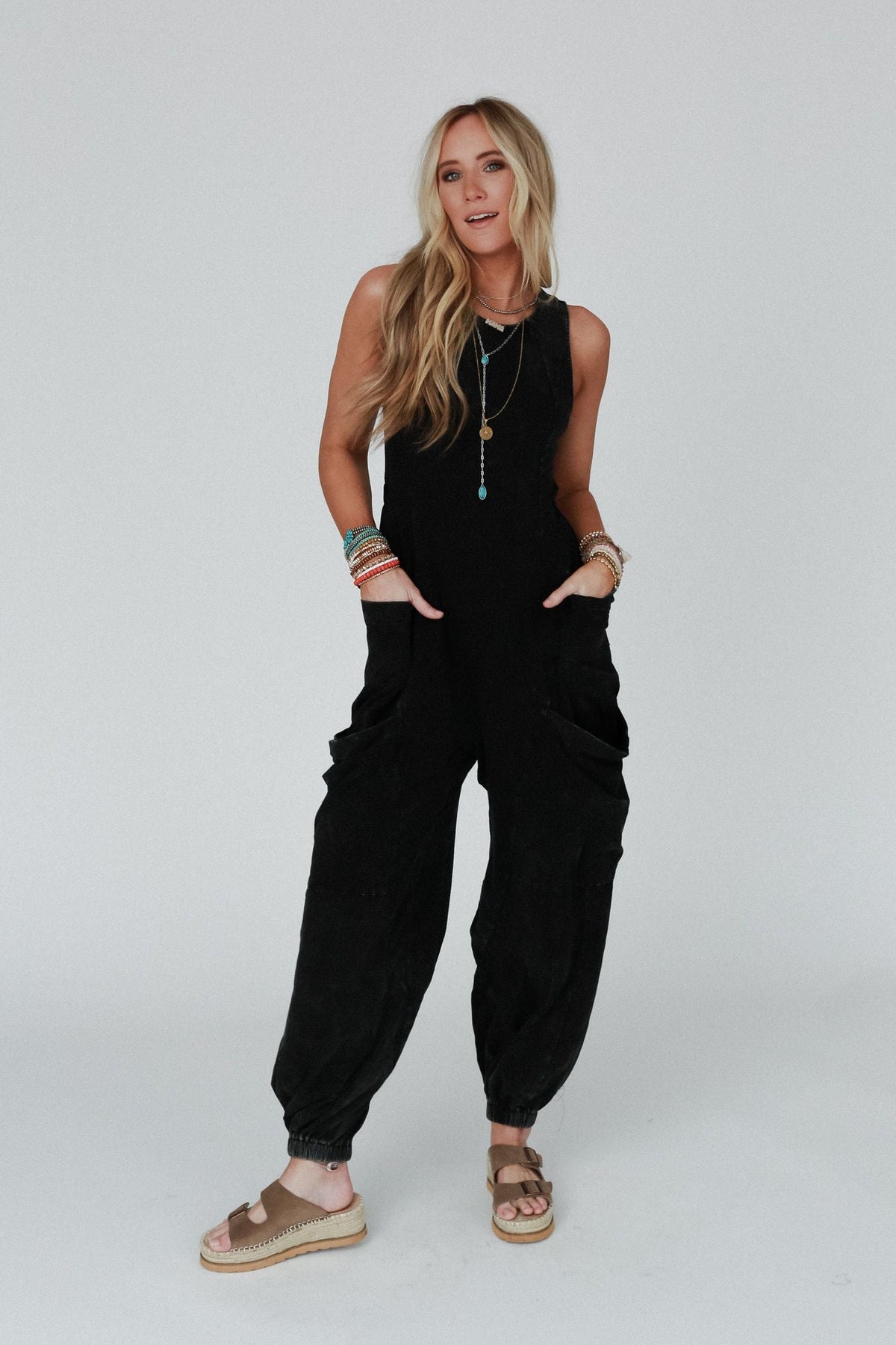 Turning Point Washed Cargo Jumpsuit - Black