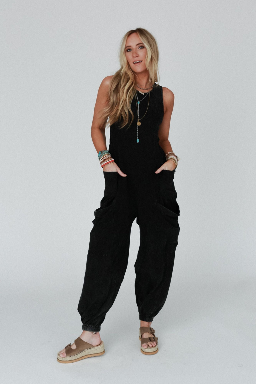 Turning Point Washed Cargo Jumpsuit - Black