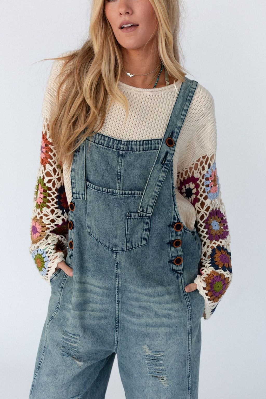 High Hopes Slouchy Pocket Denim Overalls - Faded Blue