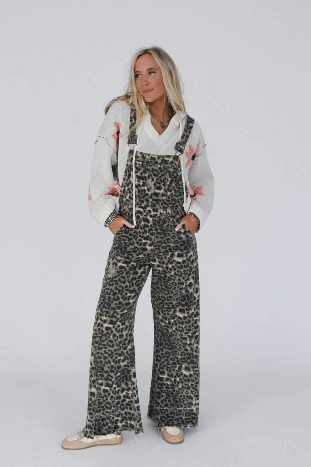 Milly Distressed Hem Wide Leg Overall - Brown Leopard - Pre Order
